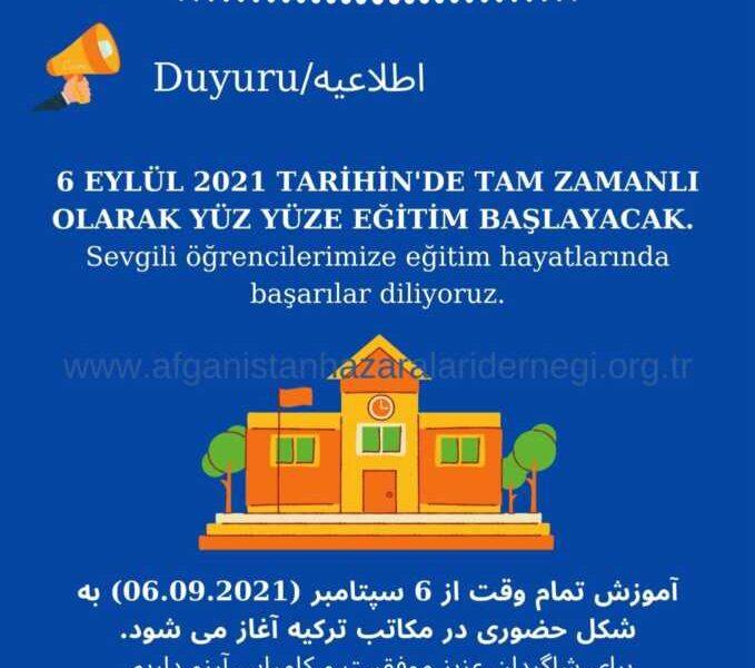 Yüz Yüze Eğitim 6 Eylül&#8217;de Başlayacak/  آغاز آموزش حضوری در مکابت ترکیه